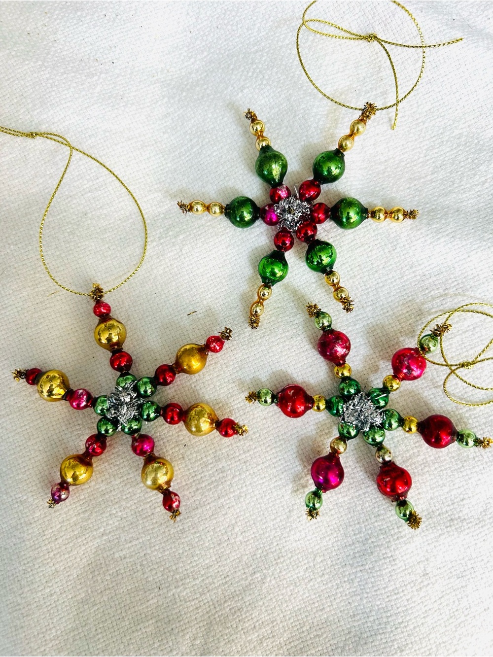Mini Vintage repurposed mercury, glass bead flowers holiday Christmas ornaments